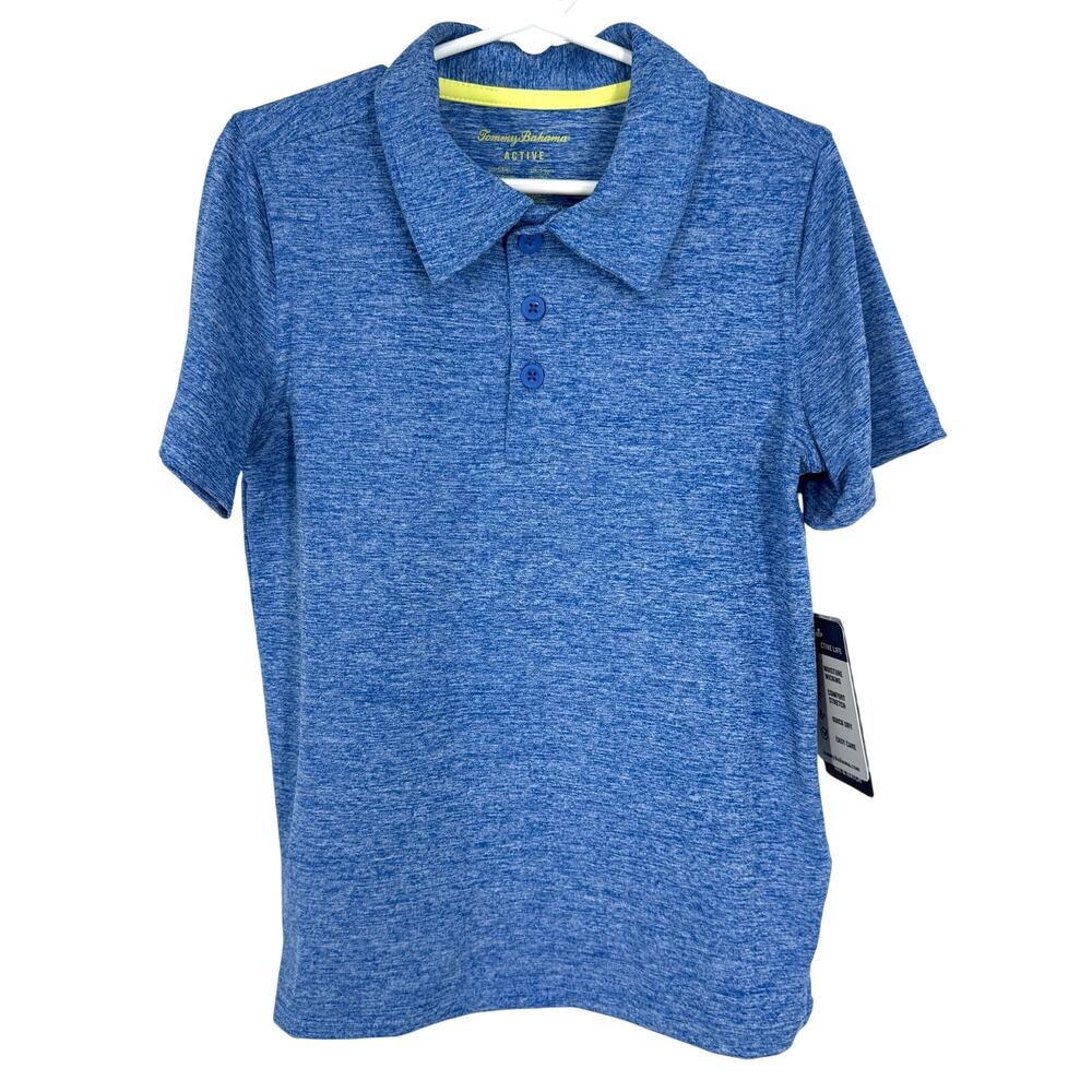 NEW NWT Tommy Bahama Active Boys US 5/6 Blue Short Sleeve Polo Shirt Top Stretch